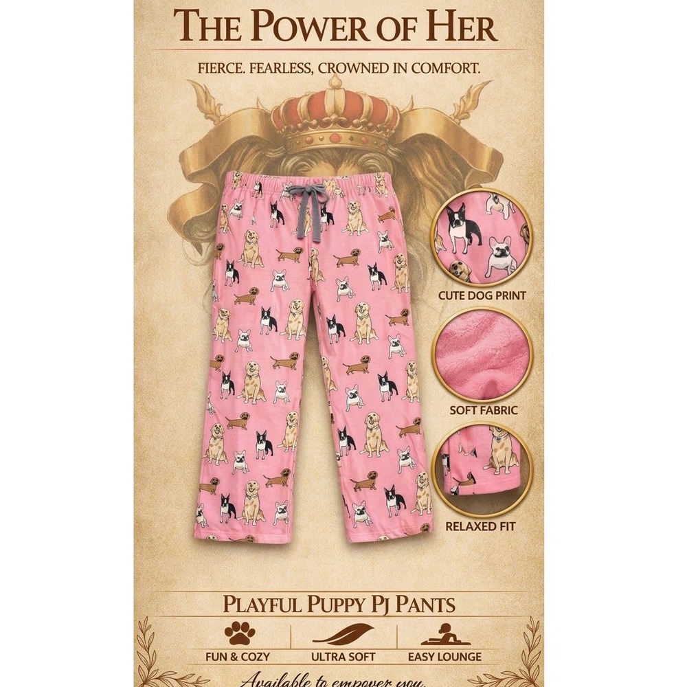 Seeing Stars Pink Puppy Dog Print Pajama Pants Soft Lounge Sleepwear